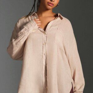 Maeve Blush Button-Down Oversized Cotton Shirt